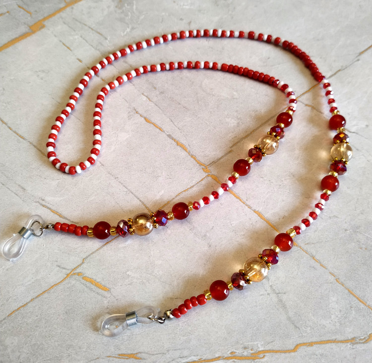 بند عینک کریستالی زنانه با مهره های شفاف و درخشان